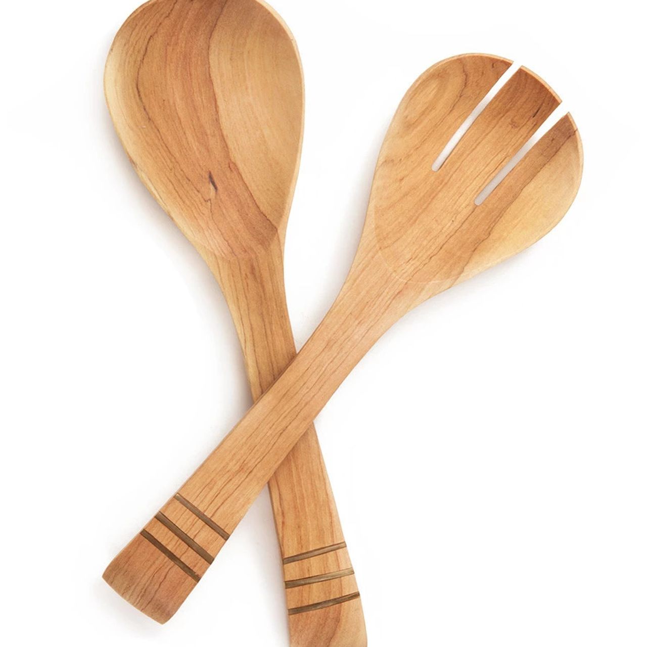 Jimani Olive Wood Brass Serving Spoons